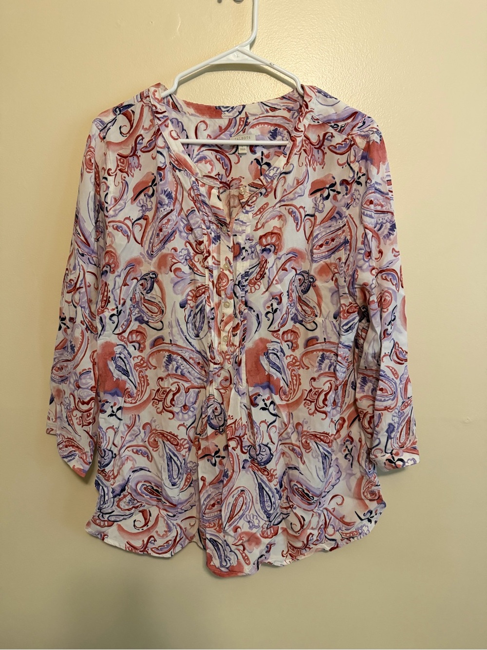Talbots Coral & Lavender Paisley Button-Front Blouse